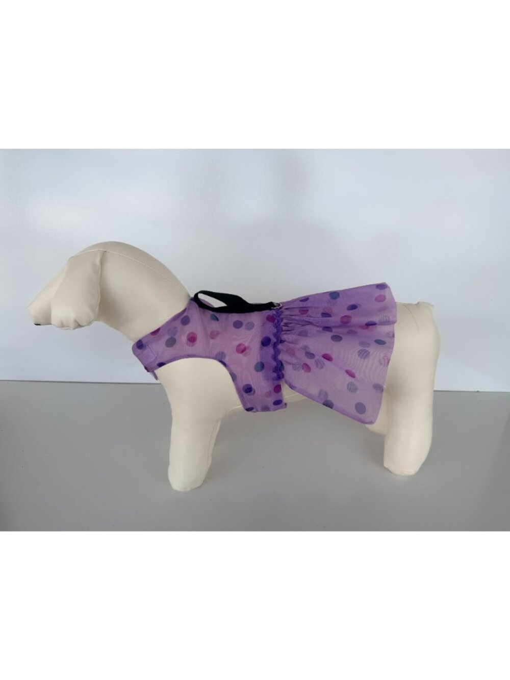 Handmade Small Dog Adjustable Dress Outfit w Harness Purple Polka Dot Tulle Skir - Picture 5 of 5